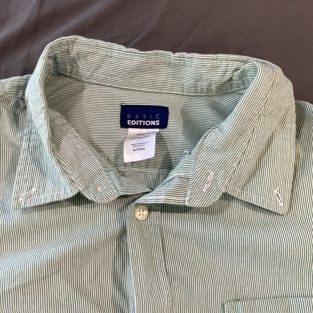 Basic Editions-Mens Long Sleeve-Button Down Shirt-XL XLT Big Tall Stripe Shirt